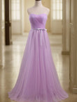 A-Line/Princess Sleeveless Sweetheart Floor-Length Sash/Ribbon/Belt Tulle Bridesmaid Dresses Evening Prom Dress