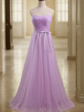 A-Line/Princess Sleeveless Sweetheart Floor-Length Sash/Ribbon/Belt Tulle Bridesmaid Dresses Evening Prom Dress