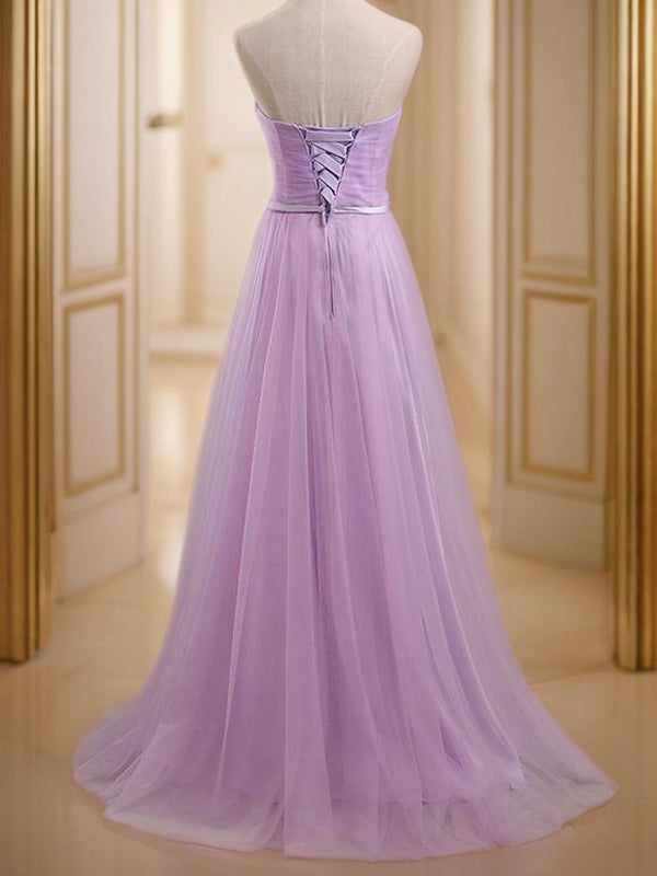 A-Line/Princess Sleeveless Sweetheart Floor-Length Sash/Ribbon/Belt Tulle Bridesmaid Dresses Evening Prom Dress