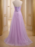A-Line/Princess Sleeveless Sweetheart Floor-Length Sash/Ribbon/Belt Tulle Bridesmaid Dresses Evening Prom Dress