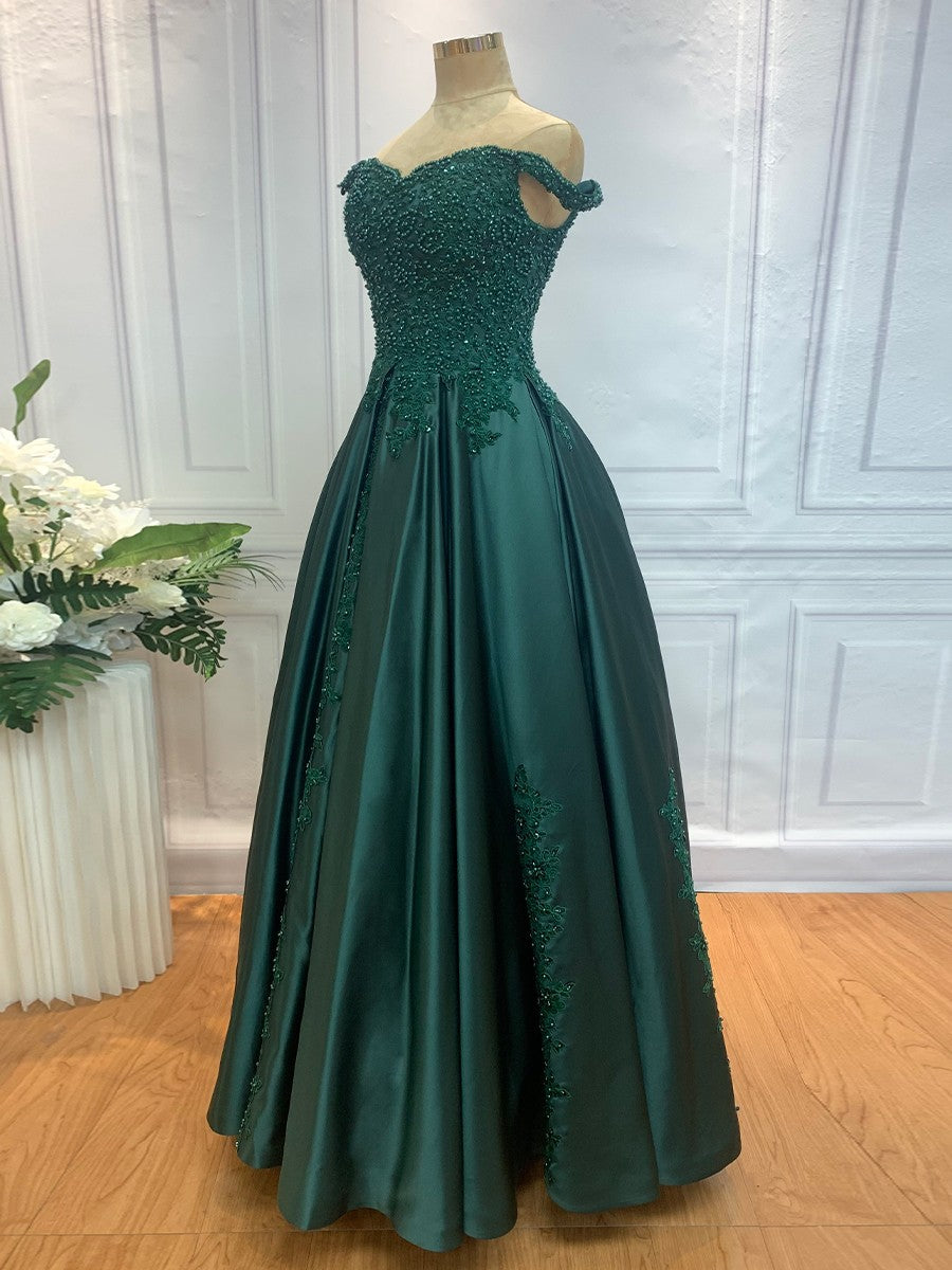 Ballkleid Off-the-Shoulder Ärmellos Bodenlang Spitze Satin Kleider Ball Abend Quinceanera Kleid