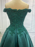 Ballkleid Off-the-Shoulder Ärmellos Bodenlang Spitze Satin Kleider Ball Abend Quinceanera Kleid