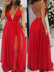 Vestido de fiesta de noche de gasa sin mangas con tirantes finos y corte princesa