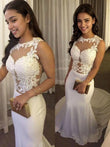 Trumpet/Mermaid Spandex Scoop Applique Sleeveless Court Train Wedding Dresses Bridal Gowns