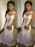 Trumpet/Mermaid Spandex Scoop Applique Sleeveless Court Train Wedding Dresses Bridal Gowns