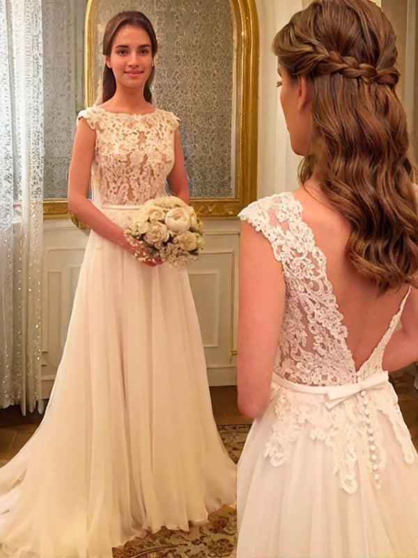 A-Linie/Princess-Linie Chiffon U-Ausschnitt Sweep/Pinsel zug Ärmellos Brautkleider