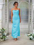 Sheath/Column Satin Ruched Spaghetti Straps Sleeveless Ankle-Length Bridesmaid Dresses Evening Dress