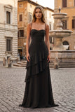 Red Sheath Spaghetti Straps Chiffon Long Prom Dresses with Ruffles