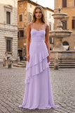 Red Sheath Spaghetti Straps Chiffon Long Prom Dresses with Ruffles