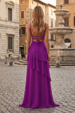 Red Sheath Spaghetti Straps Chiffon Long Prom Dresses with Ruffles