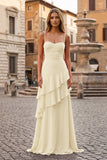 Red Sheath Spaghetti Straps Chiffon Long Prom Dresses with Ruffles