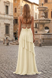 Red Sheath Spaghetti Straps Chiffon Long Prom Dresses with Ruffles