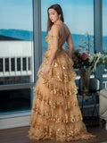 Princess A Line Off the Shoulder Corset Prom Dress with Lace Ruffles