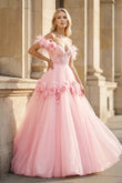 PRINCESS A-LINE OFF THE SHOULDER LACE TULLE PROM DRESS