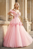 PRINCESS A-LINE OFF THE SHOULDER LACE TULLE PROM DRESS