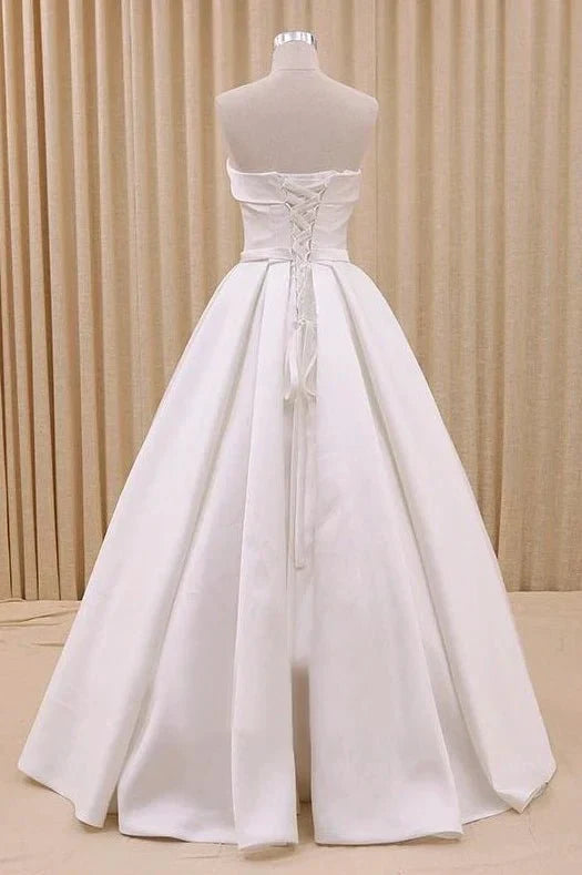 Gown Corset Strapless Floor Length Wedding Dress with Delicate Bow Belt