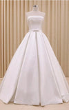 Gown Corset Strapless Floor Length Wedding Dress with Delicate Bow Belt