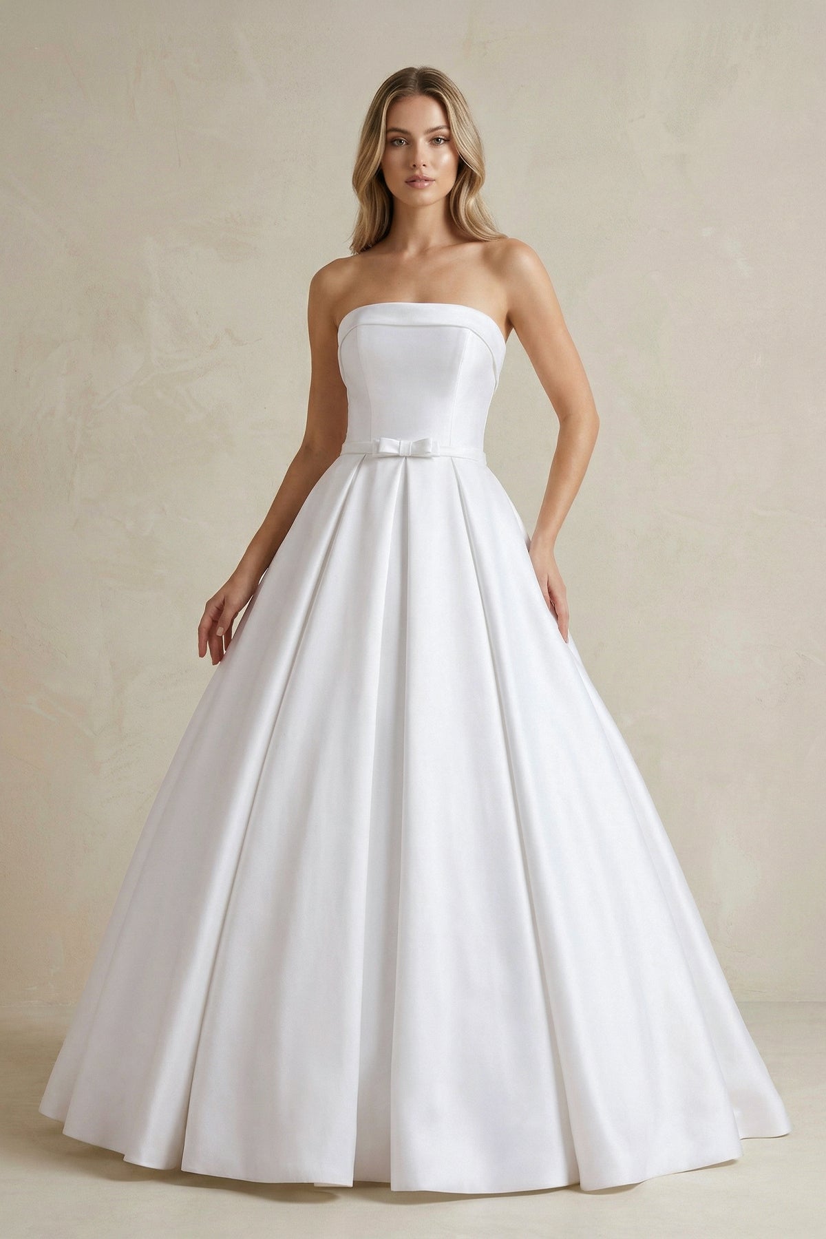 Gown Corset Strapless Floor Length Wedding Dress with Delicate Bow Belt
