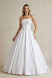 Gown Corset Strapless Floor Length Wedding Dress with Delicate Bow Belt