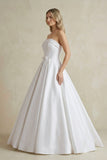 Gown Corset Strapless Floor Length Wedding Dress with Delicate Bow Belt