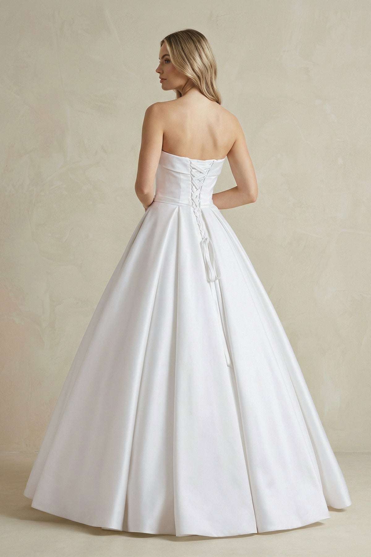 Gown Corset Strapless Floor Length Wedding Dress with Delicate Bow Belt