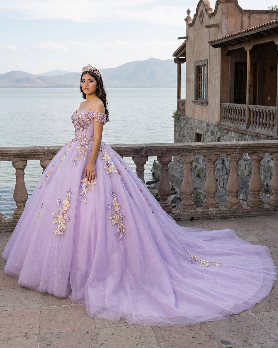 Princess Off the Shoulder Appliques Chapel Train Quinceanera Dresses