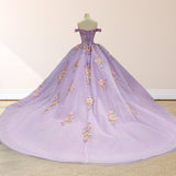 Princess Off the Shoulder Appliques Chapel Train Quinceanera Dresses