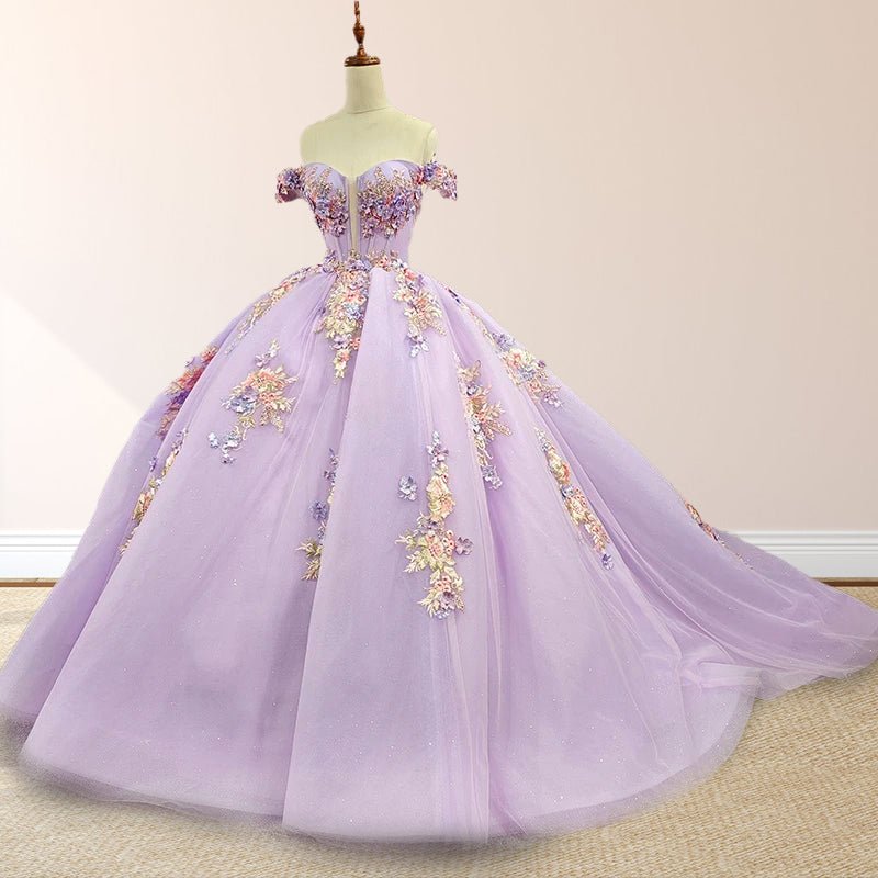 Princess Off the Shoulder Appliques Chapel Train Quinceanera Dresses