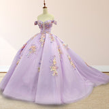 Princess Off the Shoulder Appliques Chapel Train Quinceanera Dresses