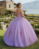 Princess Tulle Long Quinceanera Dresses with Flower