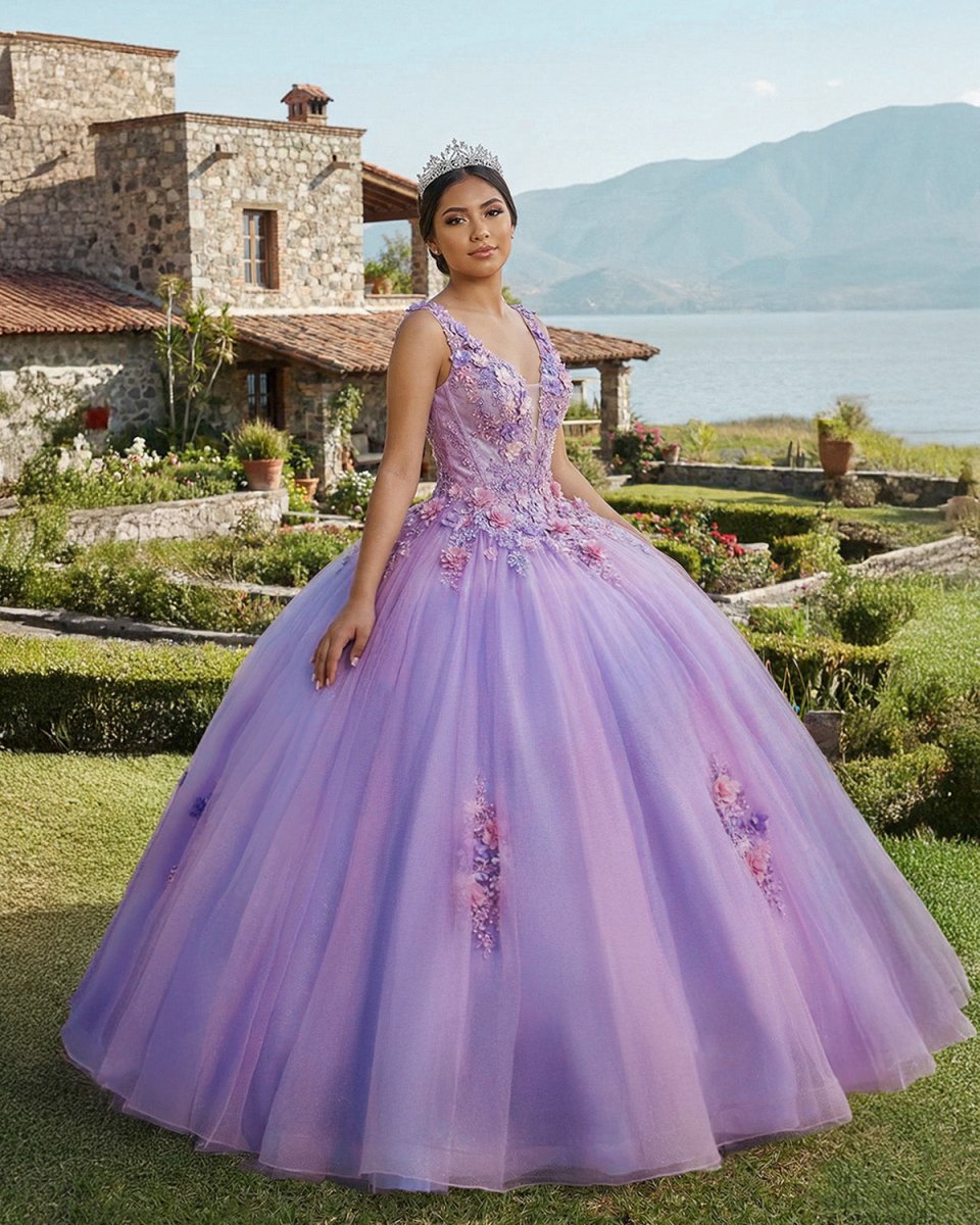 Princess Tulle Long Quinceanera Dresses with Flower