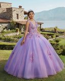 Princess Tulle Long Quinceanera Dresses with Flower