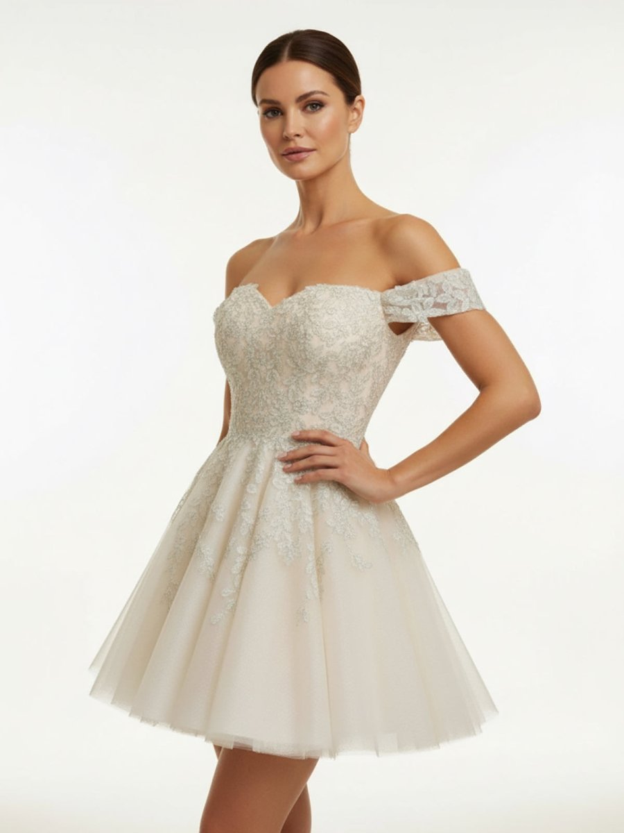 Lace White Appliques A-Line Short Wedding Dress
