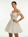 Lace White Appliques A-Line Short Wedding Dress