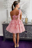 Princess Yellow One Shoulder Knotted Ruffle Short Party Dress