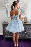 Princess Yellow One Shoulder Knotted Ruffle Short Party Dress