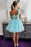 Princess Yellow One Shoulder Knotted Ruffle Short Party Dress