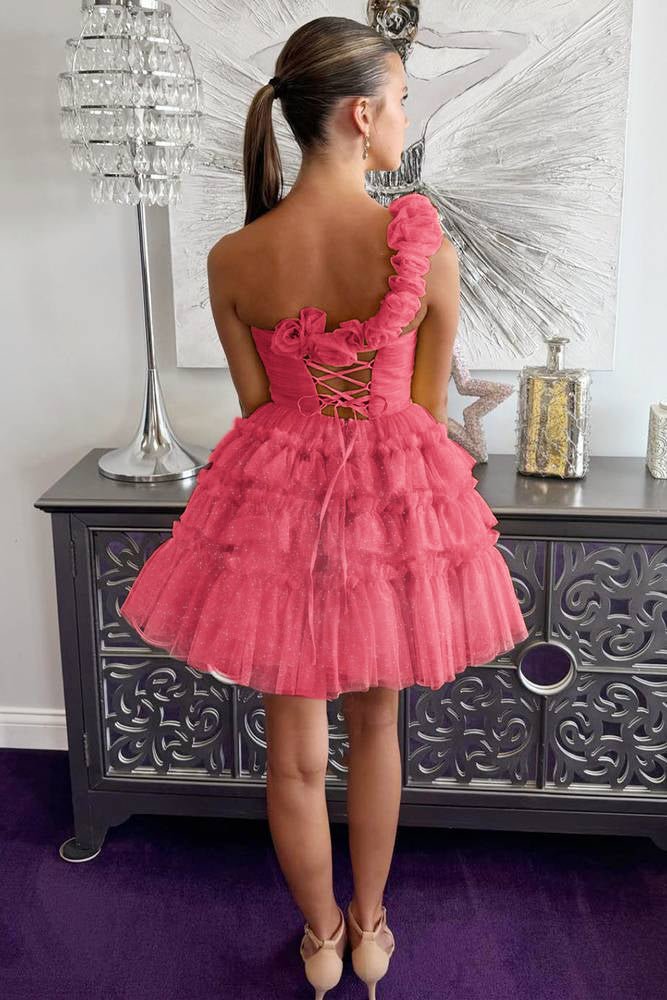 Princess Yellow One Shoulder Knotted Ruffle Short Party Dress