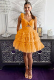 Princess Yellow One Shoulder Knotted Ruffle Short Party Dress