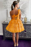 Princess Yellow One Shoulder Knotted Ruffle Short Party Dress