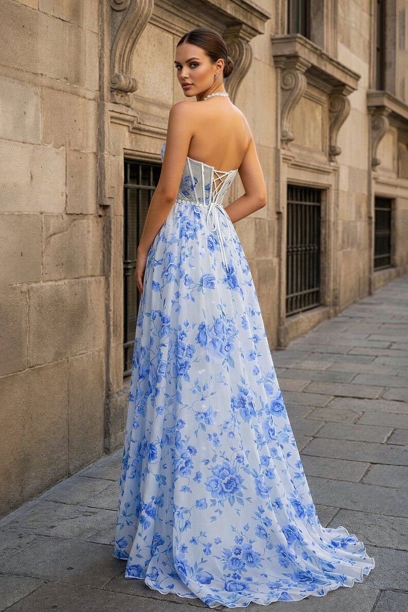 Pink Halter A Line Floral Chiffon Ruffled Formal Prom Dresses With Beading