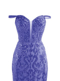 Purple Sheath Sequins Long Prom Dress with Slit