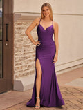 Mermaid Spaghetti Straps Satin Prom Dress with Slit