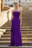 Yellow Mermaid Strapless Satin Pleated Long Prom Dress with Slit