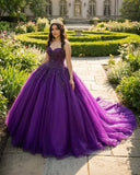 Purple Organza A Line Sweetheart Quinceanera Dresses