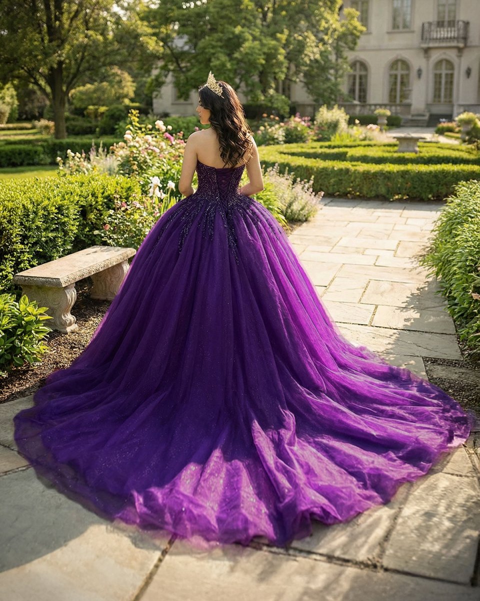 Purple Organza A Line Sweetheart Quinceanera Dresses