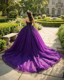 Purple Organza A Line Sweetheart Quinceanera Dresses