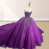 Purple Organza A Line Sweetheart Quinceanera Dresses