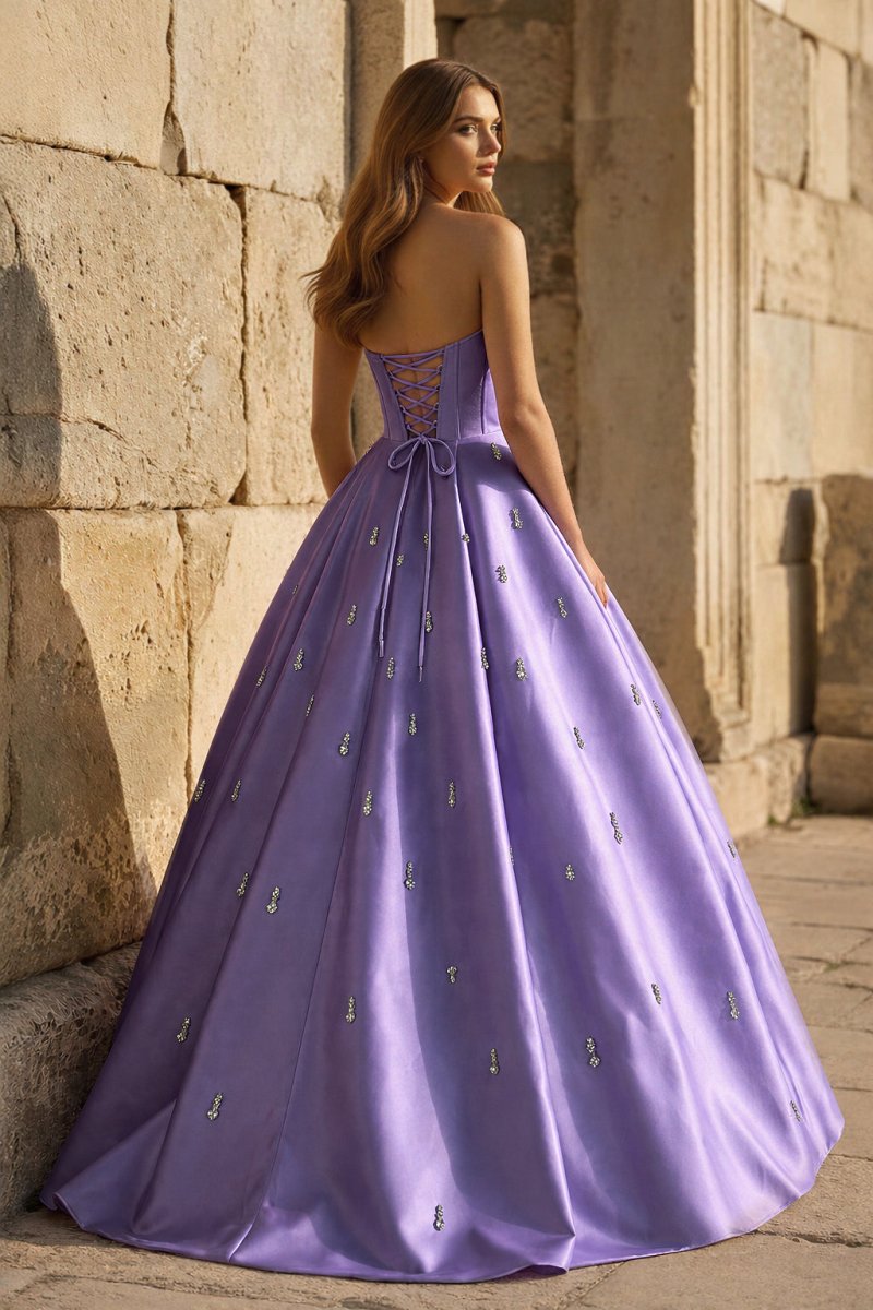 Yellow Strapless A Line Satin Long Prom Dresses With Beading