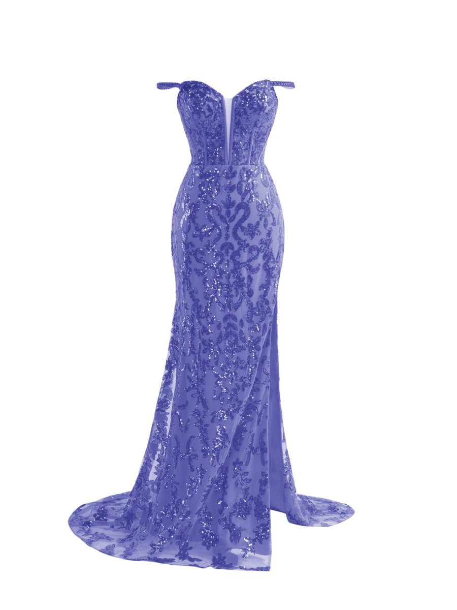 Purple Sheath Sequins Long Prom Dress with Slit